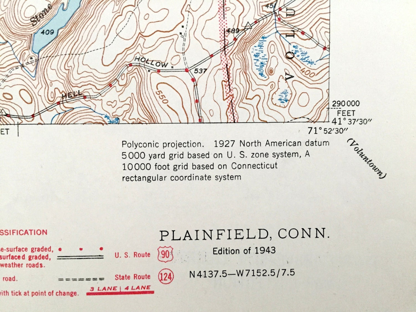 Antique Plainfield, Connecticut 1943 US Geological Survey Topographic Map – Griswold, Lisbon, Brooklyn, Canterbury, Moosup, Voluntown, CT