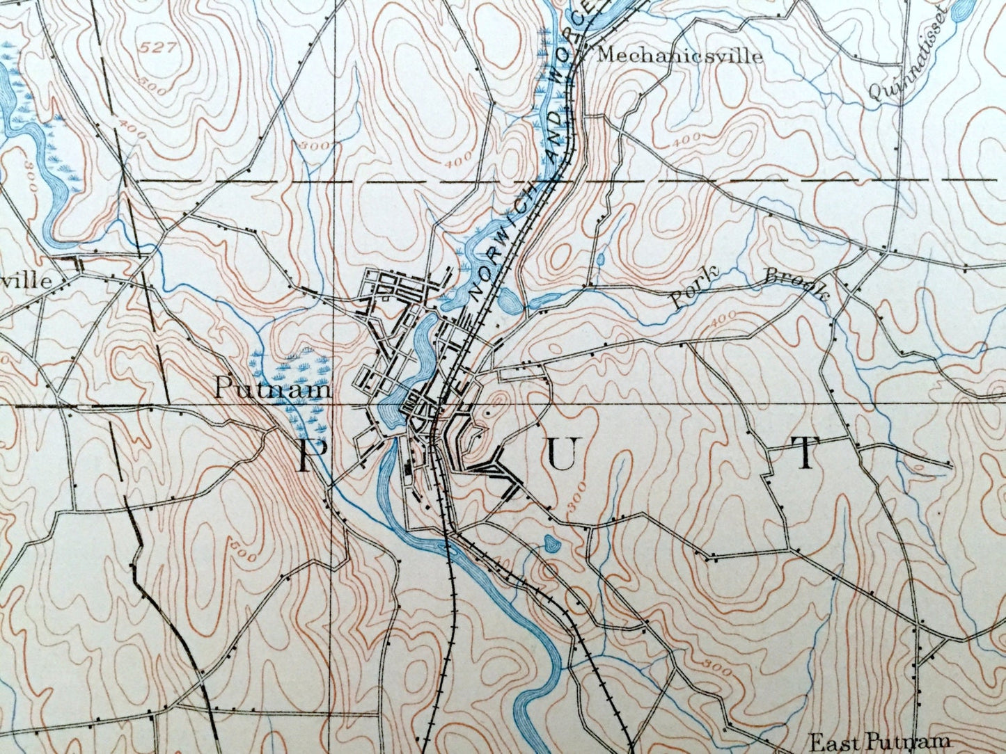 Antique Putnam, Connecticut 1893 US Geological Survey Topographic Map – Pomfret, Thompson, Danielson, Killingly, Glocester, Rhode Island CT