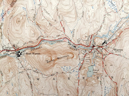 Antique Warren, Massachusetts 1946 US Geological Survey Topographic Map – West Brookfield, Brimfield, Palmer, Sturbridge, Ware, MA