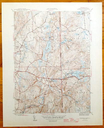 Antique Thompson, Connecticut 1945 US Geological Survey Topographic Map – Putnum, Killingly & Burrillville, Glocester, Rhode Island CT RI