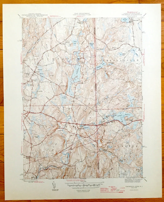 Antique Thompson, Connecticut 1945 US Geological Survey Topographic Map – Putnum, Killingly & Burrillville, Glocester, Rhode Island CT RI
