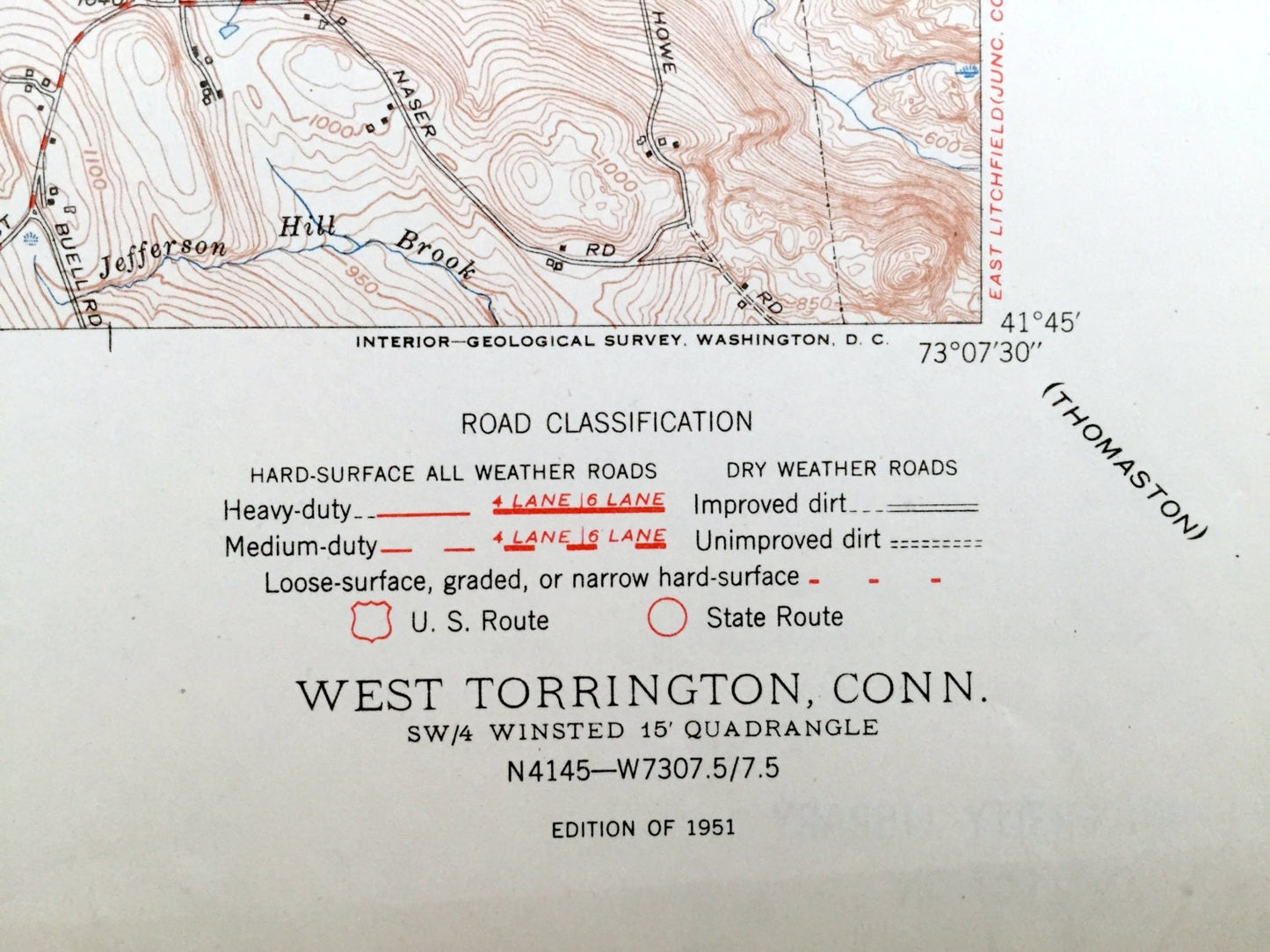 Antique Torrington, Connecticut 1945 US Geological Survey Topographic Map – Litchfield, Goshen, Winchester, Newfield, Wrightville, Forbes CT
