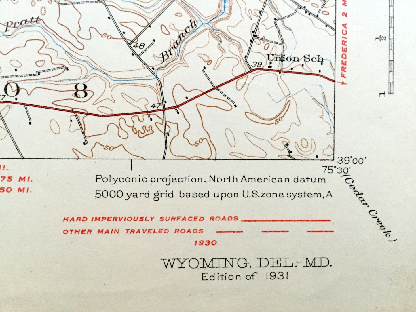 Antique Dover, Delaware 1931 US Geological Survey Topographic Map – Wyoming, Chapletown, Marydel, Person, Hartly, Kenton, Dupont, DE MD