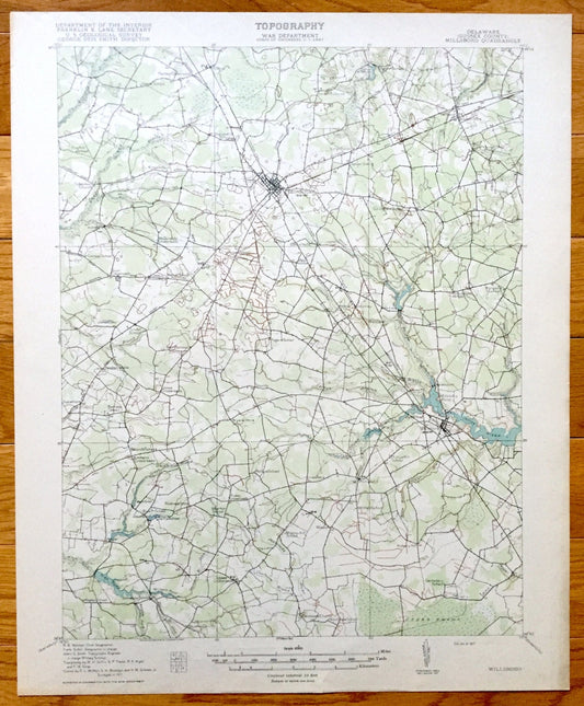 Antique Millsboro, Delaware 1917 US Geological Survey Topographic Map – Georgetown, Hardscrabble, Stockley, Mission, Phillips Hill, DE