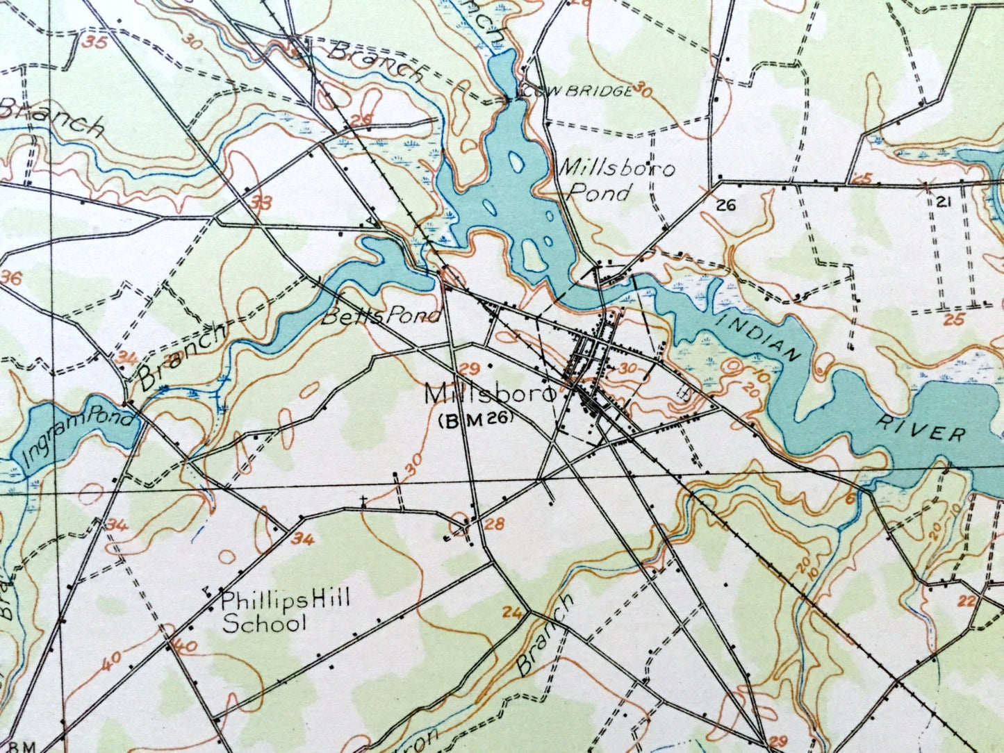 Antique Millsboro, Delaware 1917 US Geological Survey Topographic Map – Georgetown, Hardscrabble, Stockley, Mission, Phillips Hill, DE