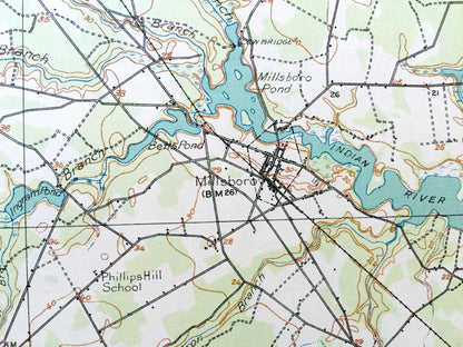 Antique Millsboro, Delaware 1917 US Geological Survey Topographic Map – Georgetown, Hardscrabble, Stockley, Mission, Phillips Hill, DE