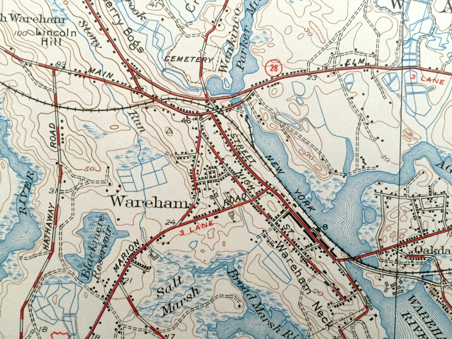 Antique Wareham, Massachusetts 1939 US Geological Survey Topographic Map – Carver, Plymouth, Oakdale, Bourne, Myles Standish, County, MA