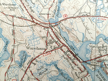 Antique Wareham, Massachusetts 1939 US Geological Survey Topographic Map – Carver, Plymouth, Oakdale, Bourne, Myles Standish, County, MA