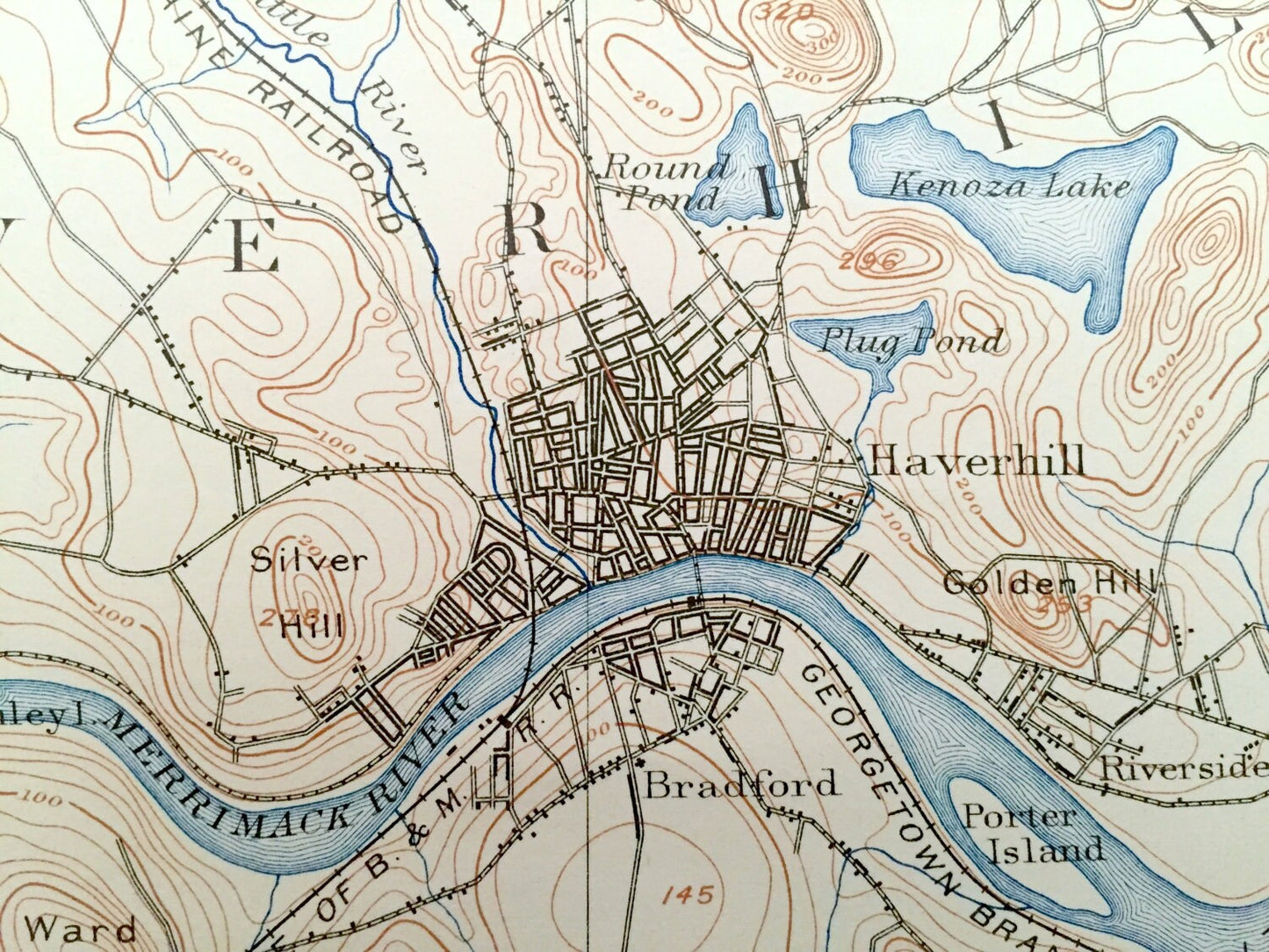 Antique Haverhill, Massachusetts 1893 US Geological Survey Topographic Map – Merrimac, Methuen, Groveland, Rockingham County, New Hampshire