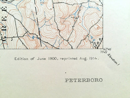Antique Peterborough, New Hampshire 1900 US Geological Survey Topograph Map – Hancock, Greenfield, Greenville Francestown Mount Monadnock NH