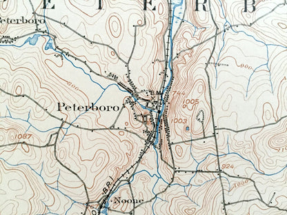 Antique Peterborough, New Hampshire 1900 US Geological Survey Topograph Map – Hancock, Greenfield, Greenville Francestown Mount Monadnock NH