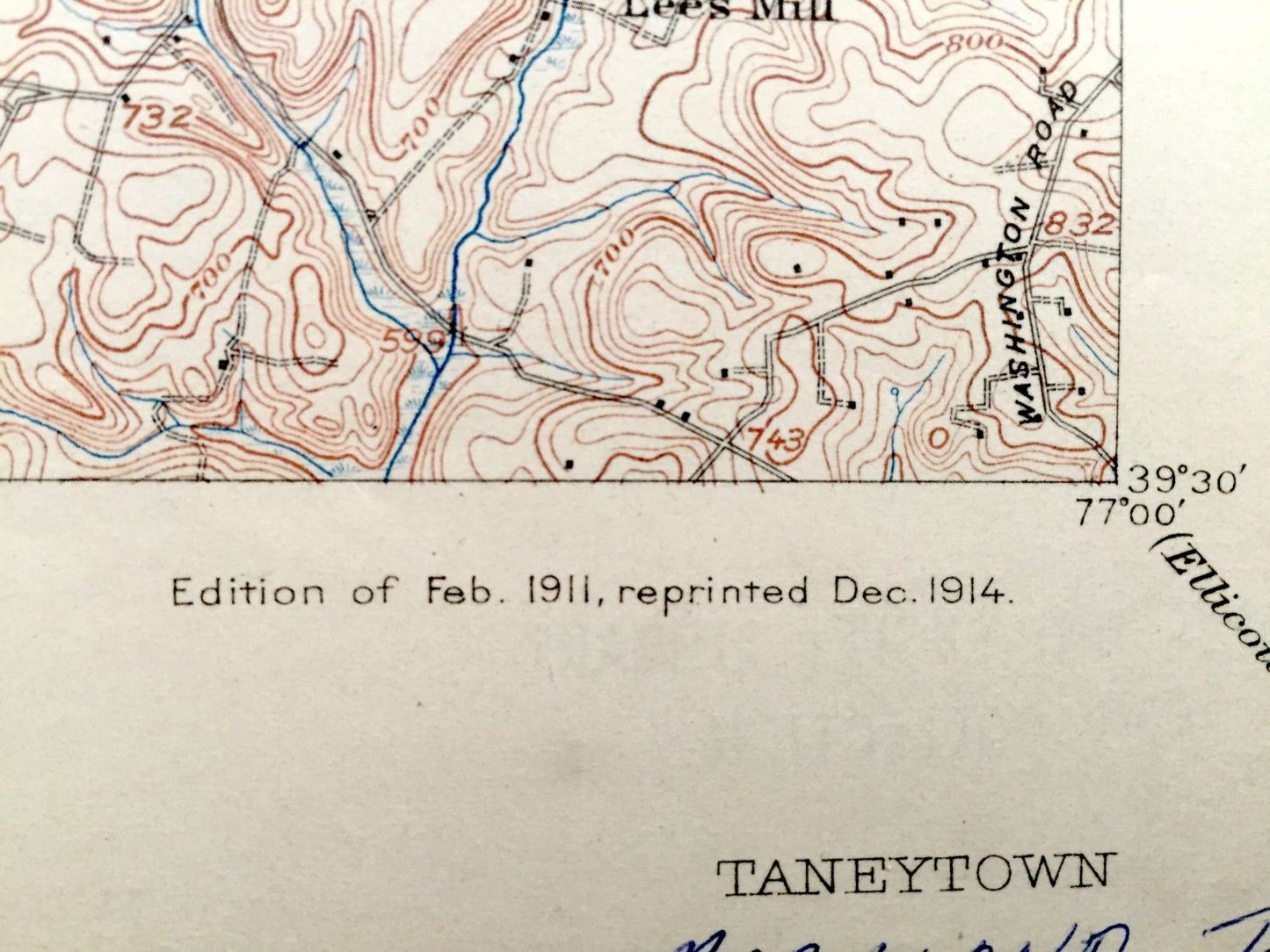 Antique Taneytown, Maryland 1911 US Geological Survey Topographic Map - Carroll County, Frederick County, Union Bridge, Westminster, Adams