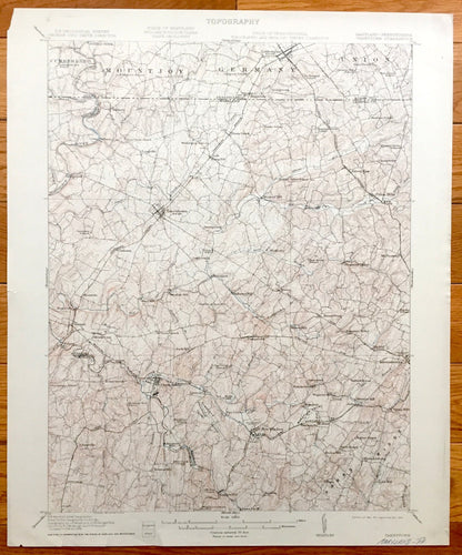Antique Taneytown, Maryland 1911 US Geological Survey Topographic Map - Carroll County, Frederick County, Union Bridge, Westminster, Adams