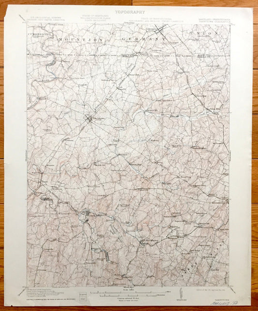 Antique Taneytown, Maryland 1911 US Geological Survey Topographic Map - Carroll County, Frederick County, Union Bridge, Westminster, Adams