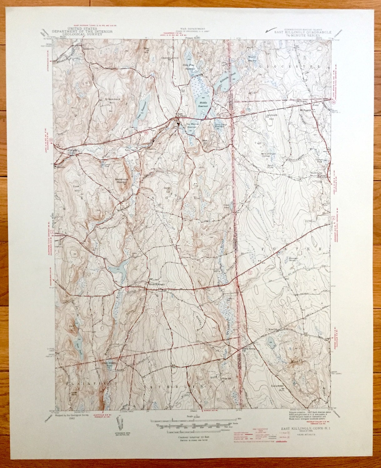 Killingly Ct Map Antique Killingly, Connecticut 1945 US Geological Survey Topographic M ...
