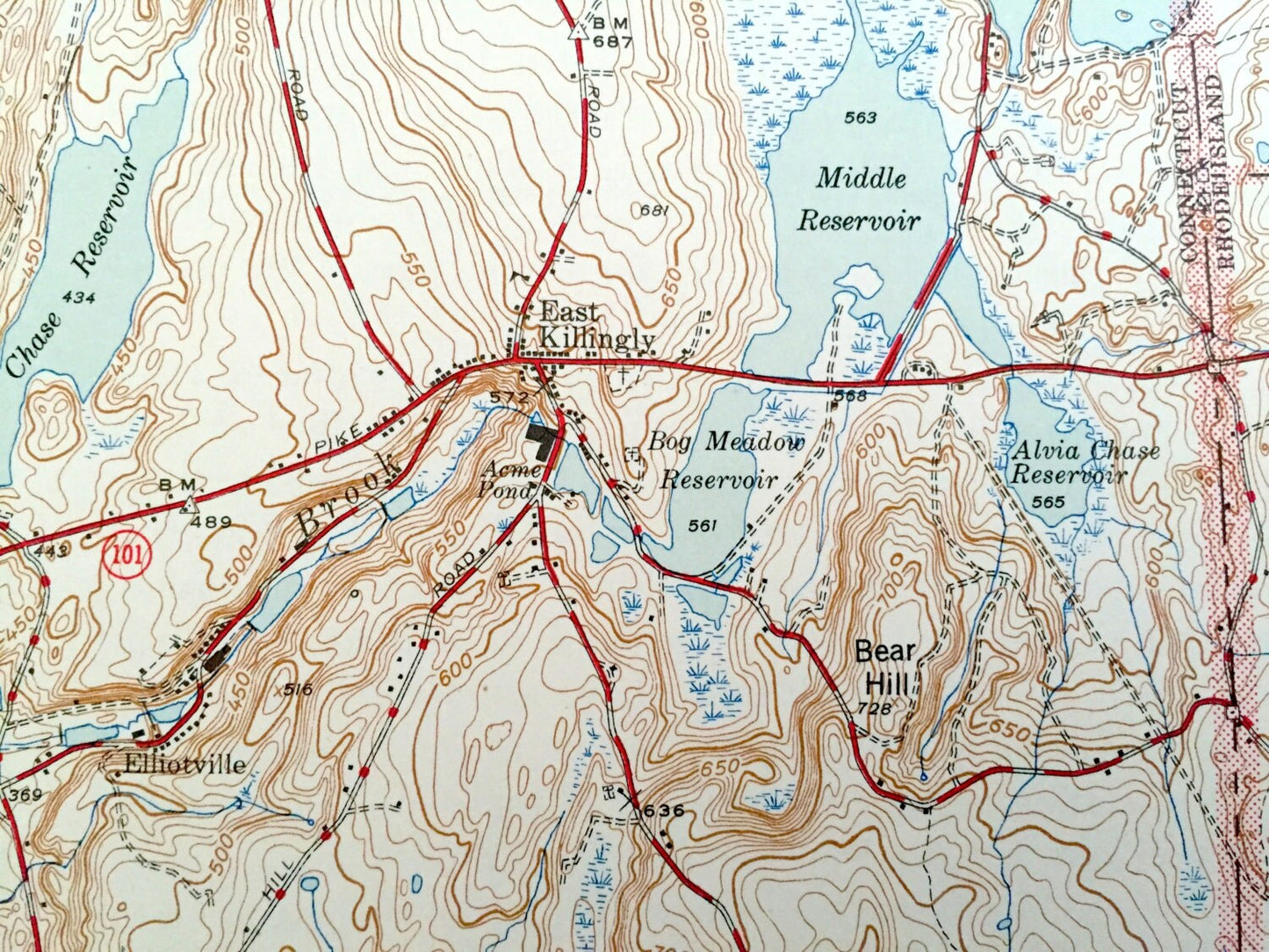Antique Killingly, Connecticut 1945 US Geological Survey Topographic Map – Plainfield, Sterling, Gloucester, Foster, Rhode Island, CT RI