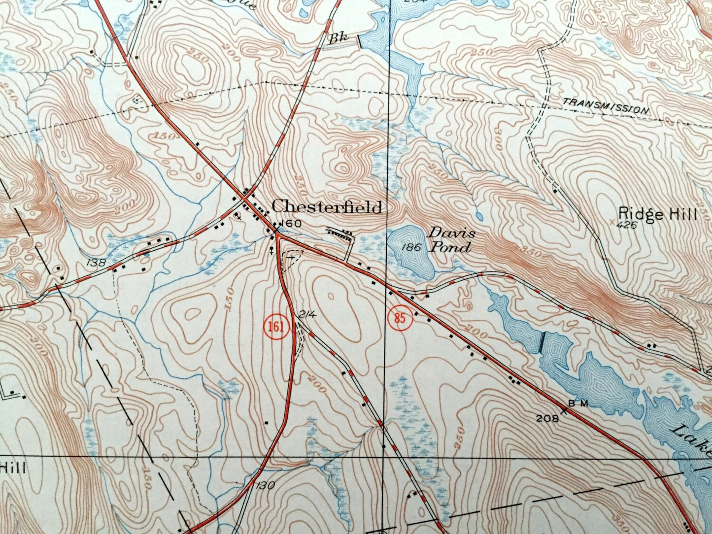 Antique Montville, Connecticut 1939 US Geological Survey Topographic Map – Salem, East Lyme, Waterford, Chesterfield, New London County, CT