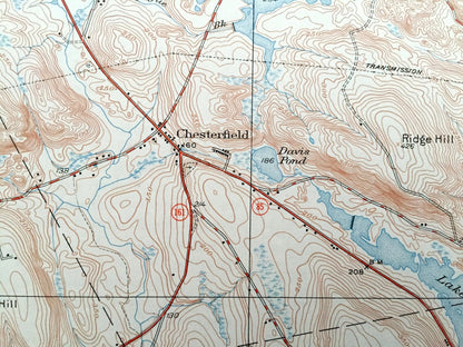 Antique Montville, Connecticut 1939 US Geological Survey Topographic Map – Salem, East Lyme, Waterford, Chesterfield, New London County, CT