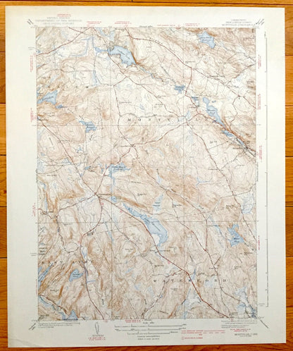 Antique Montville, Connecticut 1939 US Geological Survey Topographic Map – Salem, Waterford, East Lyme, Berlin, New London County, CT