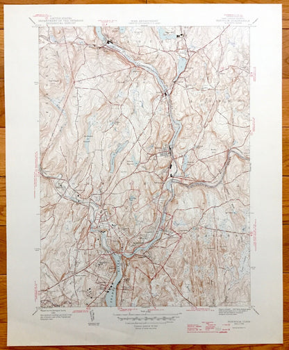 Antique Norwich, Connecticut 1946 US Geological Survey Topographic Map – New London County, Willimantic Preston, Lisbon, Sprague Franklin CT