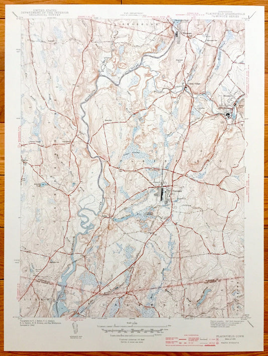 Antique Plainfield, Connecticut 1943 US Geological Survey Topographic Map – Griswold, Lisbon, Brooklyn, Canterbury, Moosup, Voluntown, CT