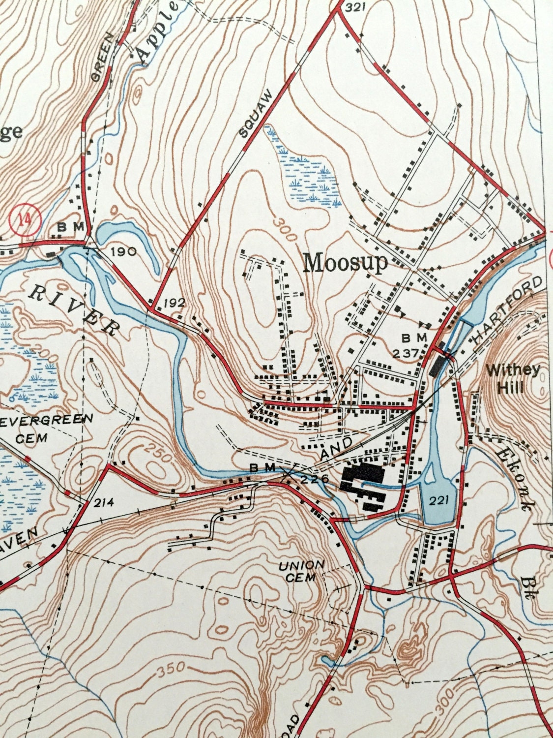 Antique Plainfield, Connecticut 1943 US Geological Survey Topographic Map – Griswold, Lisbon, Brooklyn, Canterbury, Moosup, Voluntown, CT