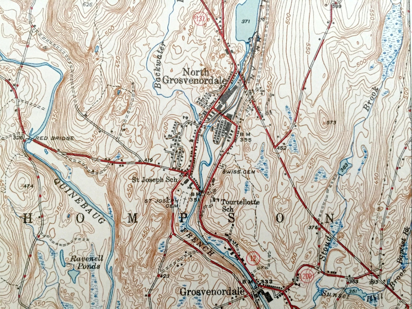 Antique Putnam, Connecticut 1945 US Geological Survey Topographic Map – Pomfret, Thompson, Woodstock, Grosvenor Dale, Wappaquassett, CT