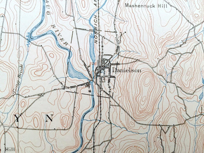 Antique Putnam, Connecticut 1893 US Geological Survey Topographic Map – Pomfret, Thompson, Danielson, Killingly, Glocester, Rhode Island CT