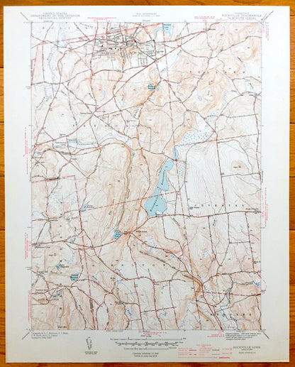 Antique Rockville, Connecticut 1944 US Geological Survey Topographic Map – Andover, Bolton, Coventry, Tolland, Vernon, Manchester, CT