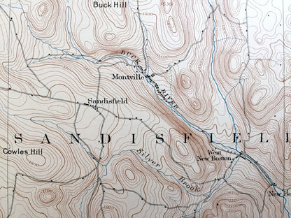 Antique Sandisfield, Massachusetts 1897 US Geological Survey Topographic Map – Otis Monterey New Marlboro Tolland Norfolk Connecticut MA CT