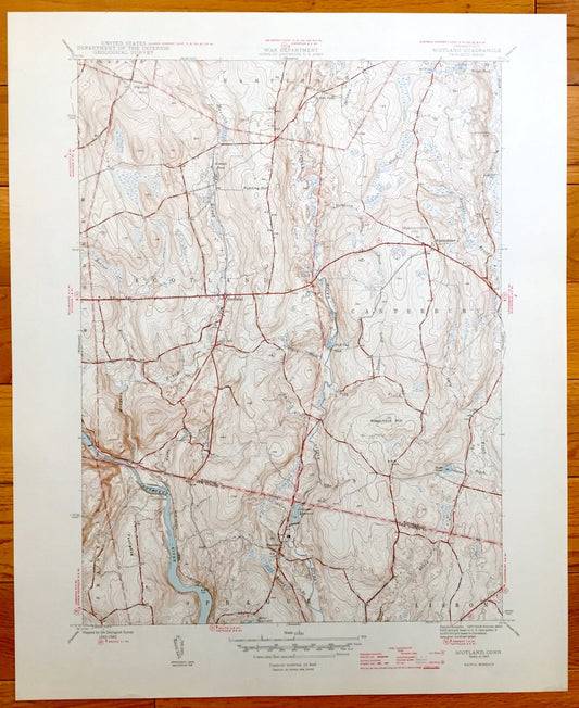 Antique Scotland, Connecticut 1946 US Geological Survey Topographic Map – Shetucket River, Windham County, Canterbury, Sprague, Lisbon, CT