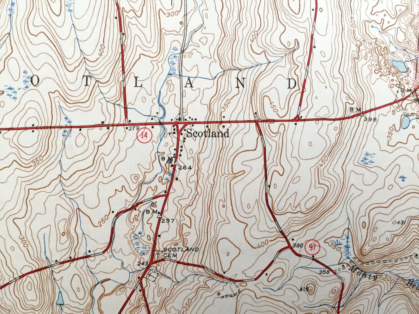 Antique Scotland, Connecticut 1946 US Geological Survey Topographic Map – Shetucket River, Windham County, Canterbury, Sprague, Lisbon, CT