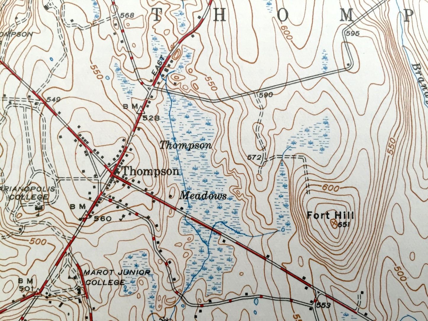 Antique Thompson, Connecticut 1945 US Geological Survey Topographic Map – Putnum, Killingly & Burrillville, Glocester, Rhode Island CT RI