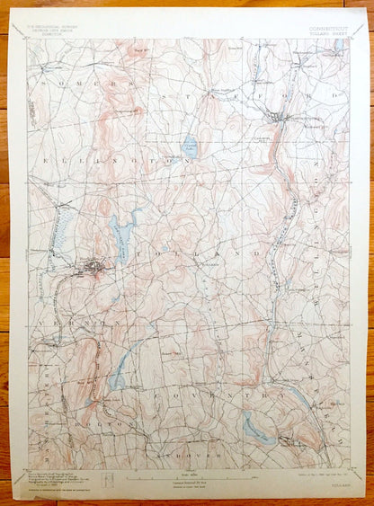 Antique Tolland, Connecticut 1892 US Geological Survey Topographic Map – Rockville, Coventry, Ellington, Somers, Stafford Springs, County CT