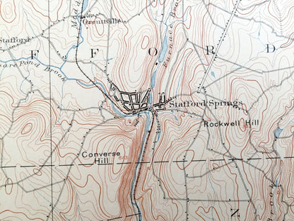 Antique Tolland, Connecticut 1892 US Geological Survey Topographic Map – Rockville, Coventry, Ellington, Somers, Stafford Springs, County CT