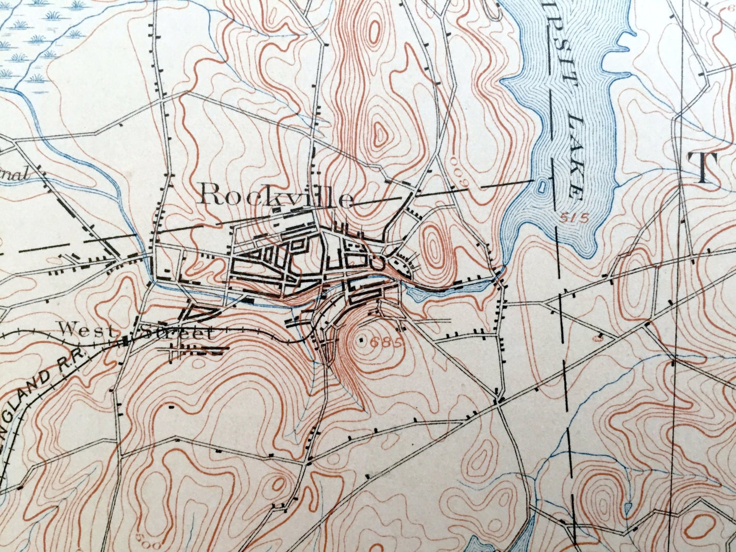 Antique Tolland, Connecticut 1892 US Geological Survey Topographic Map – Rockville, Coventry, Ellington, Somers, Stafford Springs, County CT