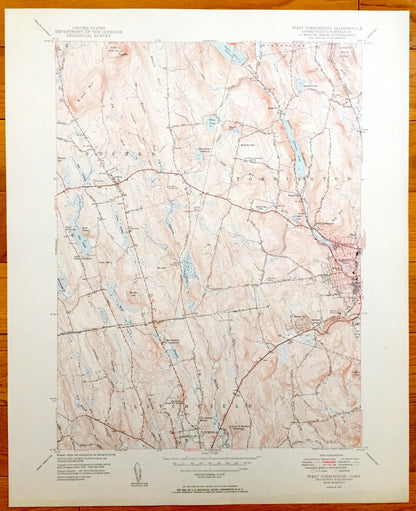 Antique Torrington, Connecticut 1945 US Geological Survey Topographic Map – Litchfield, Goshen, Winchester, Newfield, Wrightville, Forbes CT