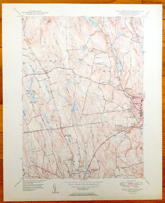 Antique Torrington, Connecticut 1945 US Geological Survey Topographic Map – Litchfield, Goshen, Winchester, Newfield, Wrightville, Forbes CT