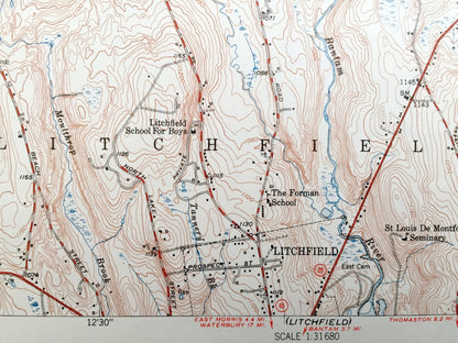 Antique Torrington, Connecticut 1945 US Geological Survey Topographic Map – Litchfield, Goshen, Winchester, Newfield, Wrightville, Forbes CT