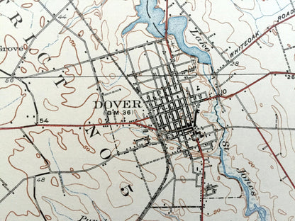 Antique Dover, Delaware 1931 US Geological Survey Topographic Map – Wyoming, Chapletown, Marydel, Person, Hartly, Kenton, Dupont, DE MD