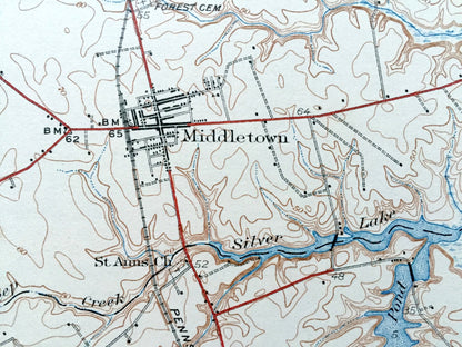 Antique Smyrna, Delaware 1931 US Geological Survey Topographic Map – Townsend, Odessa, Middletown, Clayton, Bay View Beach, New Castle, DE