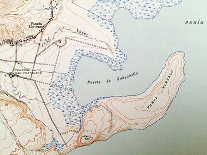 Antique Punta Verraco, Puerto Rico 1946 US Geological Survey Topographic Map - Guanica, Yauco, Guayanilla, Campamento Boriquen, Lluveras