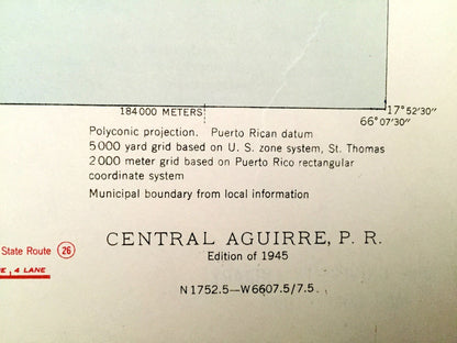 Antique Central Aguirre, Puerto Rico 1945 US Geological Survey Topographic Map – Salinas, Guayama, Coquí, Jobos, Las Mareas, Infierno PR