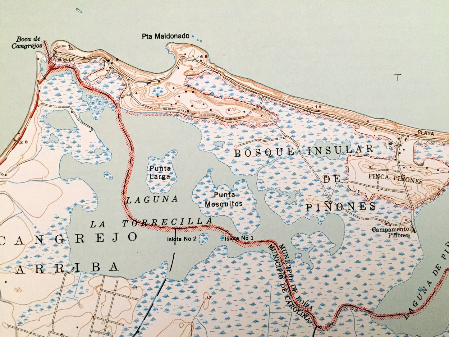 Antique Carolina, Puerto Rico 1947 US Geological Survey Topographic Map – Loíza Aldea, Torrecilla, Piñones, Playa De Las Tres Palmitas,