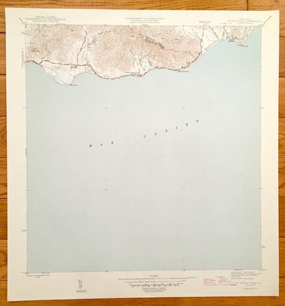 Antique Punta Tuna, Puerto Rico 1945 US Geological Survey Topographic Map – Mar Caribe, Maunabo, Patillas, San Isidro, Punta Viento Hueca PR