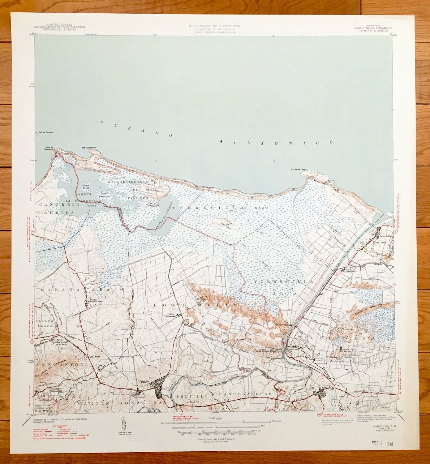 Antique Carolina, Puerto Rico 1947 US Geological Survey Topographic Map – Loíza Aldea, Torrecilla, Piñones, Playa De Las Tres Palmitas,