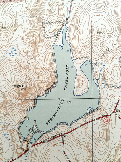 Antique Ludlow, Massachusetts 1944 US Geological Survey Topographic Map – Hampden, Hampshire County, Granby, Belchertown, Palmer, Monson, MA