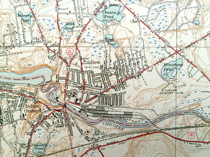 Antique Ludlow, Massachusetts 1944 US Geological Survey Topographic Map – Hampden, Hampshire County, Granby, Belchertown, Palmer, Monson, MA