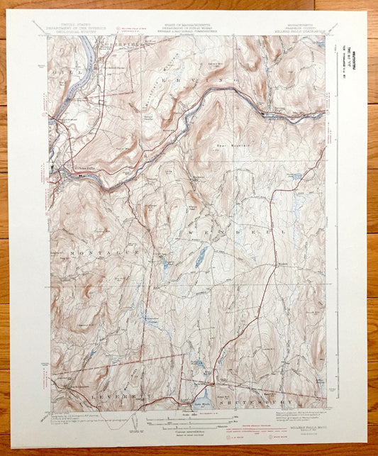 Antique Millers Falls, Massachusetts 1941 US Geological Survey Topographic Map – Franklin County, Wendell, Montague, Erving, Northfield, MA