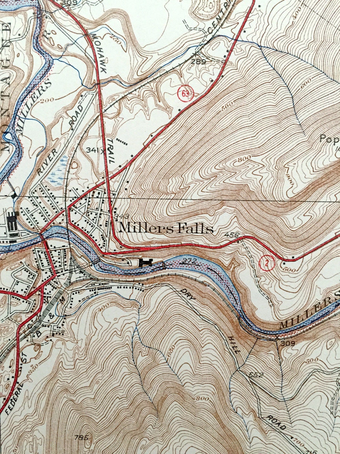 Antique Millers Falls, Massachusetts 1941 US Geological Survey Topographic Map – Franklin County, Wendell, Montague, Erving, Northfield, MA